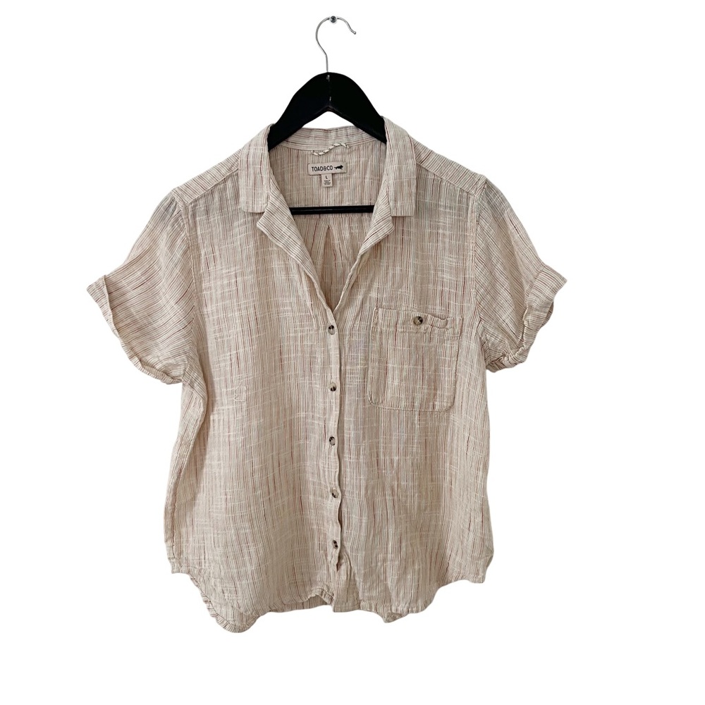Toad&Co Beige Textured Short-Sleeve Button-Up Blouse